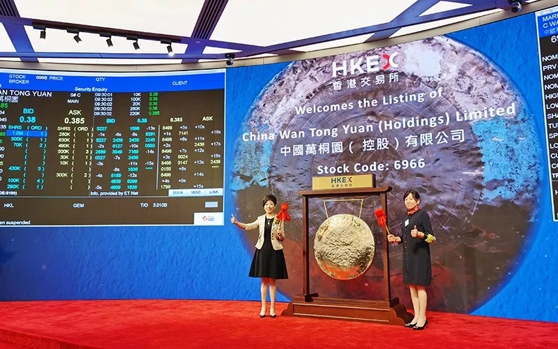 中国万桐园董事局主席赵颖(右)与特邀嘉宾中国宏泰发展常务副总裁金沄(左)为中国万桐园鸣锣开市