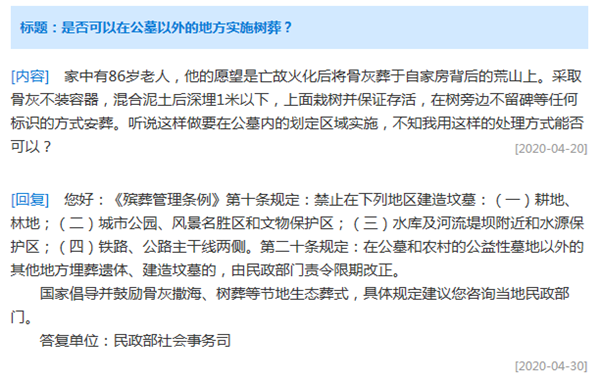 是否可以公墓意外的地方实施树葬